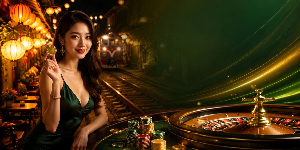 Bàn roulette lung linh ánh đèn lồng tại Hà Nội trong không khí casino hiện đại